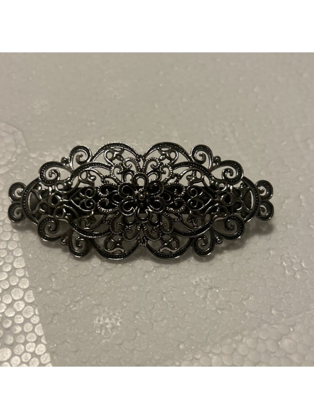 HAIR Clip Barrette with spring clasp Floral Dark Silver Clip Lite Weight